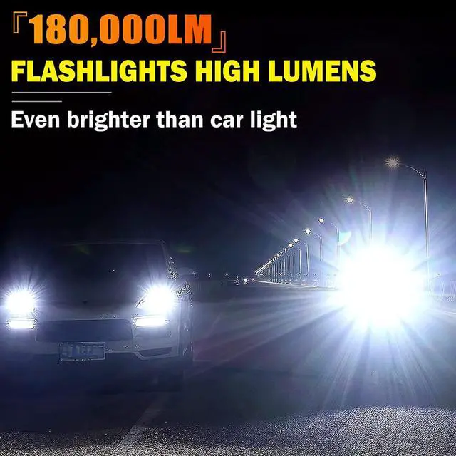 Alt view image 2 of 6 - Rechargeable Flashlights High Lumens,XHP160.6 LED Flashlight 180000 Lumen Super Bright, Waterproof Handheld Flashlights W/ 6 Modes Spotlight Floodlight, Powerful Flashlights for Emergency & Police
