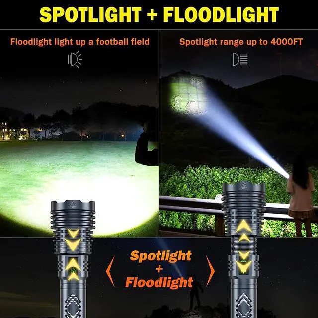 Alt view image 5 of 6 - Rechargeable Flashlights High Lumens,XHP160.6 LED Flashlight 180000 Lumen Super Bright, Waterproof Handheld Flashlights W/ 6 Modes Spotlight Floodlight, Powerful Flashlights for Emergency & Police