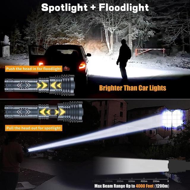 Alt view image 3 of 7 - Rechargeable Flashlights 1500000 High Lumens,Super Bright LED Flashlight,Tactical Powerful Waterproof Handheld Flashlights with Zoomable 6 Modes,Output Funtion & 24H Long Life for Emergencies Camping