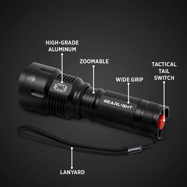 GearLight LED Flashlight Pack -2 Bright, Zoomable Tactical Flashlights with  High Lumens and 5 Modes for