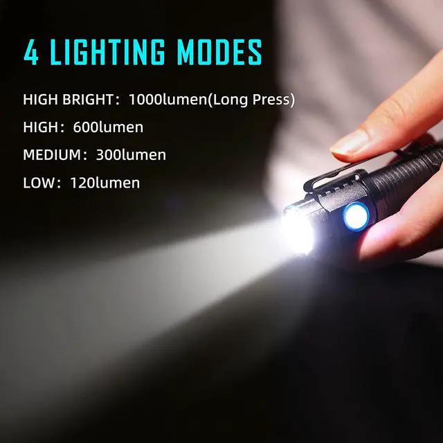 Alt view image 3 of 7 - lexall Small Flashlight, 1200 High Lumens, USB Rechargeable Compact LED Flashlight with Clip, Mini Pocket Sized EDC Flashlight with Unique Tail Design(2 Pack)