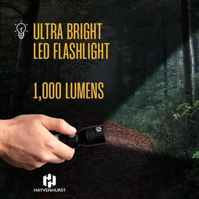 Alt view image 2 of 6 - Hayvenhurst LED Flashlight - EDC Flashlight - Tactical Flashlight - 3 in 1 Lightweight, Compact and Rechargeable Pocket Flashlight with Lavish Black Body for Emergency Power Outage
