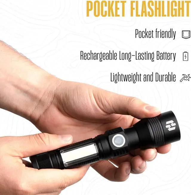 Alt view image 4 of 6 - Hayvenhurst LED Flashlight - EDC Flashlight - Tactical Flashlight - 3 in 1 Lightweight, Compact and Rechargeable Pocket Flashlight with Lavish Black Body for Emergency Power Outage