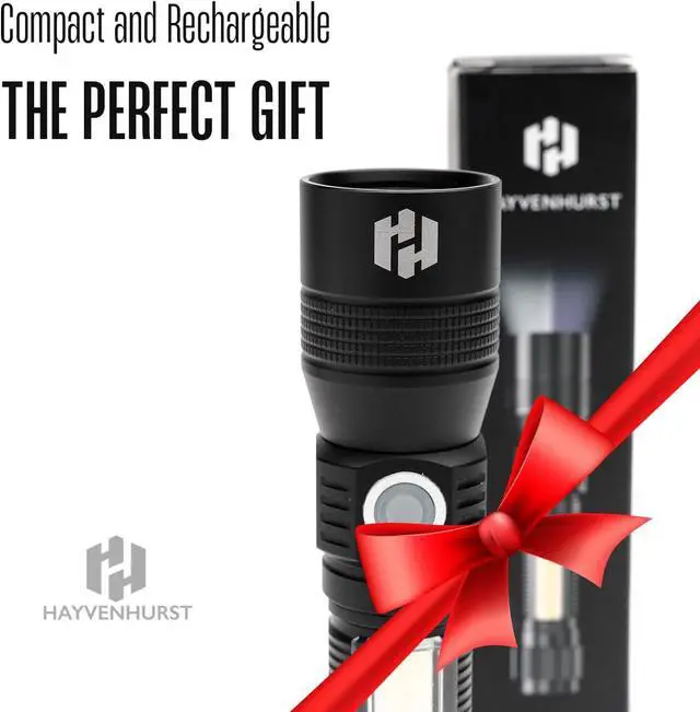 Alt view image 5 of 6 - Hayvenhurst LED Flashlight - EDC Flashlight - Tactical Flashlight - 3 in 1 Lightweight, Compact and Rechargeable Pocket Flashlight with Lavish Black Body for Emergency Power Outage