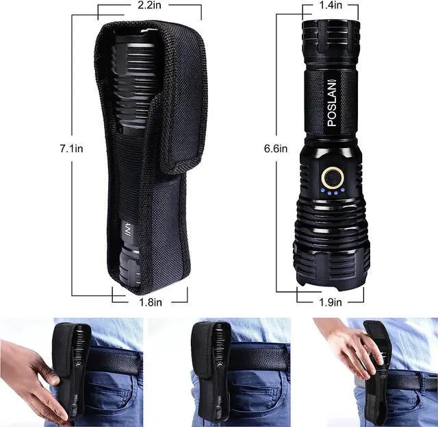 Alt view image 4 of 6 - Poslani flashlights LED high lumens Rechargeable, Extremely Bright 50000 lumens Flashlight, IPX67 Water Resistant, 5 Light Modes, zoomable Tactical Flashlight for Emergency Camping Gift