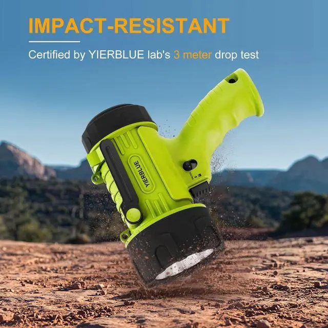 Alt view image 3 of 6 - YIERBLUE Rechargeable Spotlight Flashlight with 150000 Lumen LED, IP67 Waterproof Long Running Spot Light searchlight, Impact Resistant Handheld Spotlight with Foldable Stand and Detachable Red Lens