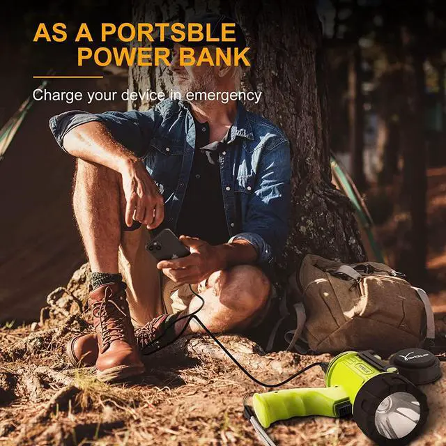 Alt view image 6 of 6 - YIERBLUE Rechargeable Spotlight Flashlight with 150000 Lumen LED, IP67 Waterproof Long Running Spot Light searchlight, Impact Resistant Handheld Spotlight with Foldable Stand and Detachable Red Lens