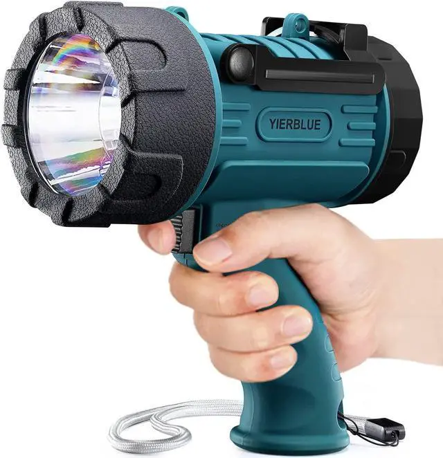 Main image of YIERBLUE Rechargeable Spotlight Flashlight with 2000000 High Lumen LED, IP67 Waterproof Long Running Spot Light searchlight, Impact Resistant Handheld Spotlight with Foldable Stand Red Lens