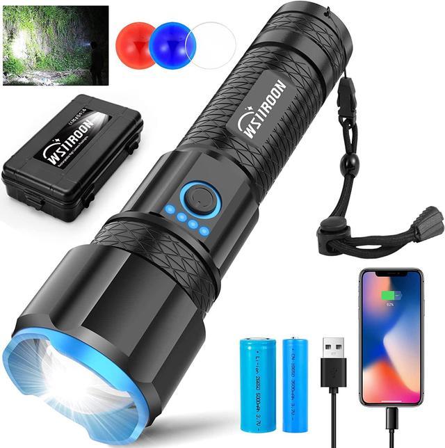 wsiiroon Rechargeable LED Flashlight High Lumen Battery Powered - Powerful  220,000 Lumens Super Bright Flashlights, Zoomable Long Handheld Tactical