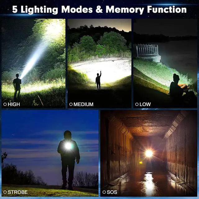 Alt view image 3 of 7 - wsiiroon LED Flashlights High Lumens Rechargeable, Powerful 100000 Lumens XHP90.2 Super Bright Flashlight, Zoomable Mid-Size Handheld Tactical Flash Light Kits for Emergency Camping Hiking Gift