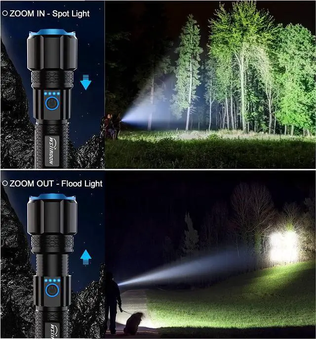 Alt view image 4 of 7 - wsiiroon LED Flashlights High Lumens Rechargeable, Powerful 100000 Lumens XHP90.2 Super Bright Flashlight, Zoomable Mid-Size Handheld Tactical Flash Light Kits for Emergency Camping Hiking Gift