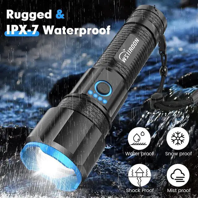 Alt view image 7 of 7 - wsiiroon LED Flashlights High Lumens Rechargeable, Powerful 100000 Lumens XHP90.2 Super Bright Flashlight, Zoomable Mid-Size Handheld Tactical Flash Light Kits for Emergency Camping Hiking Gift