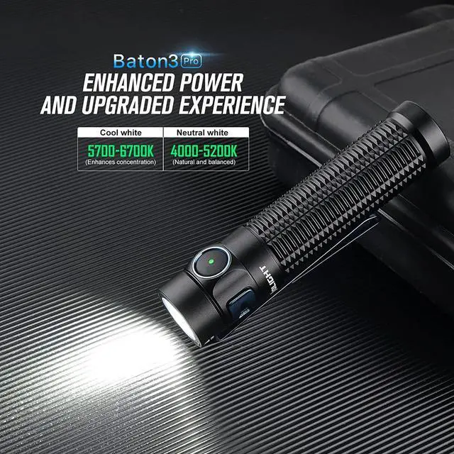 Alt view image 2 of 7 - OLIGHT Baton3 Pro 1500 Lumens EDC Rechargeable Flashlights with MCC3, Compact Pocket Flashlight with L-Shape Stand and High Performance LED for Camping and Emergency(Cool White Light: 5700~6700K)
