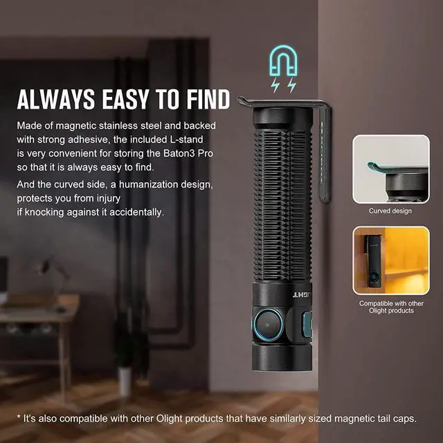 Alt view image 6 of 7 - OLIGHT Baton3 Pro 1500 Lumens EDC Rechargeable Flashlights with MCC3, Compact Pocket Flashlight with L-Shape Stand and High Performance LED for Camping and Emergency(Cool White Light: 5700~6700K)