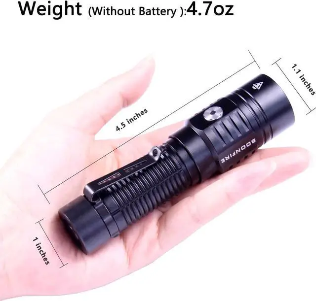 Alt view image 3 of 7 - soonfire E15 2000 Lumens Led Super Bright Flashlight, Compact High Lumens Light, Powered by Pre-Installed Rechargeable Battery for Emergency, EDC and Searching