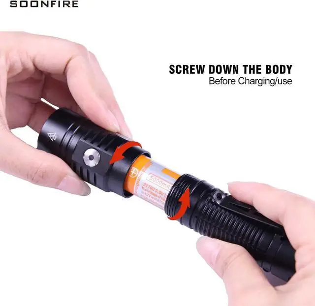Alt view image 6 of 7 - soonfire E15 2000 Lumens Led Super Bright Flashlight, Compact High Lumens Light, Powered by Pre-Installed Rechargeable Battery for Emergency, EDC and Searching
