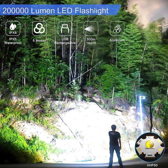 1pc Flashlights LED High Lumens Rechargeable, 200000 Lumens Super