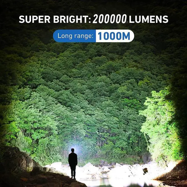 Alt view image 2 of 6 - SKNSL Flashlights High Lumens Rechargeable, 200000 Lumens High Powerful Flash Lights, Super Bright Tactical Handheld Led Flashlight with 5 Modes, Waterproof for Camping,Emergencies