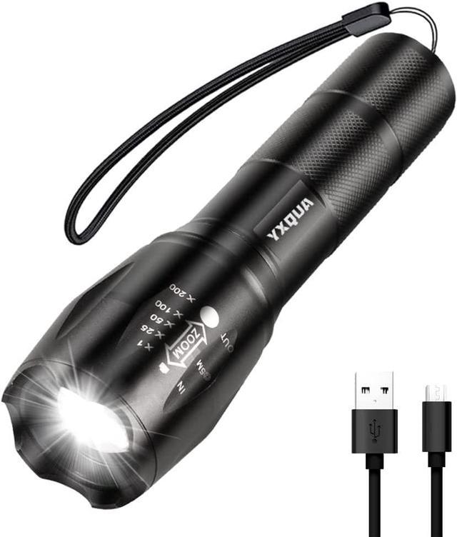 YXQUA USB Rechargeable Flashlights, 8381 High Lumens Lights, 3 Modes,  Zoomable & Waterproof Super Bright Flash Light for Camping, Hiking,  Emergency Hurricane(5.1 in) 