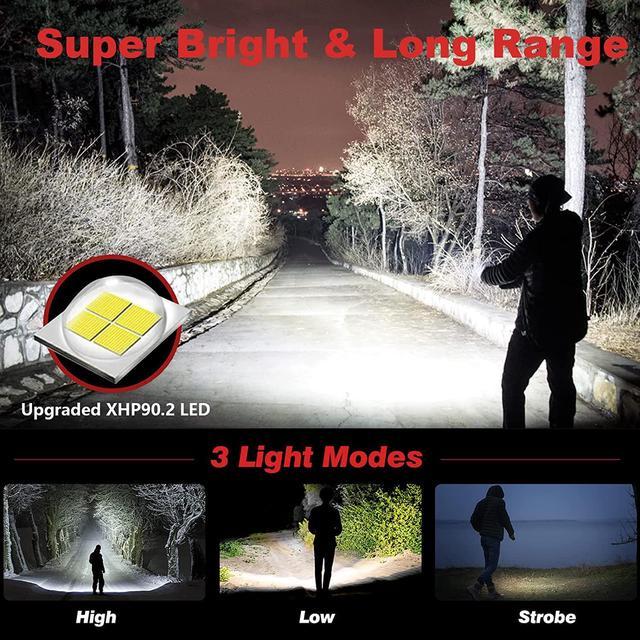 Phixton Flashlights Rechargeable LED High Lumens, Powerful 20000 Lumen  Tactical Flashlight, High Power XHP90 Heavy Duty