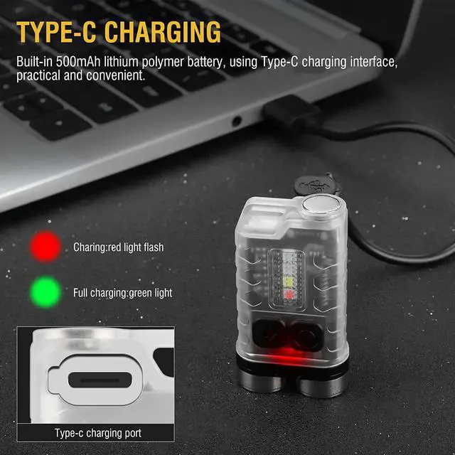 Alt view image 5 of 7 - BORUIT V3 Mini Powerful Keychain Flashlights with Red UV Blue Light,High Lumens 900LM USB-C Rechargeable Small Pocket EDC LED Flash Light-12 Modes,IP65 Waterproof,Tail Magnet