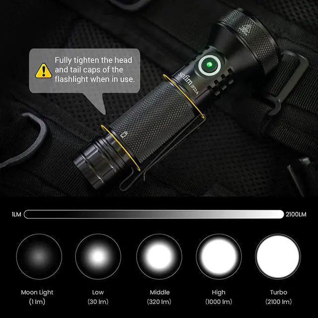 Alt view image 5 of 6 - 77outdoor Rechargeable Flashlight, Sofirn IF22A 2100 High Lumen 690m Max Powerful Thrower Flashlight with SFT-40 LED, TIR Lens, Discharge Output for Hiking (Black)