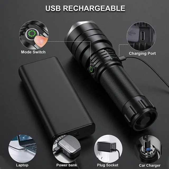 Alt view image 4 of 7 - lemihui Rechargeable Flashlights High Lumens, 120000 Lumens Super Bright Led Flashlight with 4 Modes, Waterproof Powerful Handheld Flash Light for Camping Hiking(2 Pack)