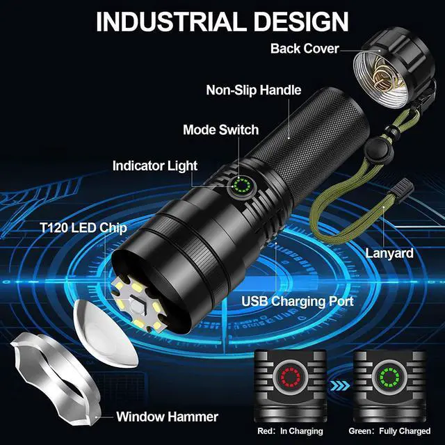 Alt view image 5 of 7 - lemihui Rechargeable Flashlights High Lumens, 120000 Lumens Super Bright Led Flashlight with 4 Modes, Waterproof Powerful Handheld Flash Light for Camping Hiking(2 Pack)