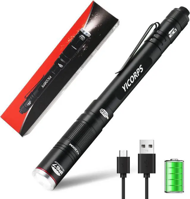 Main image of Rechargeable Pen Light Flashlight 300 Lumens 3 Lighting Modes Handheld Pocket Small Flashlights with Clip, Zoomable Waterproof Perfect for Emergency, Inspection, Repair, Camping