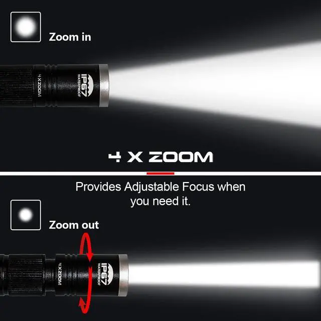 Alt view image 4 of 6 - Rechargeable Pen Light Flashlight 300 Lumens 3 Lighting Modes Handheld Pocket Small Flashlights with Clip, Zoomable Waterproof Perfect for Emergency, Inspection, Repair, Camping