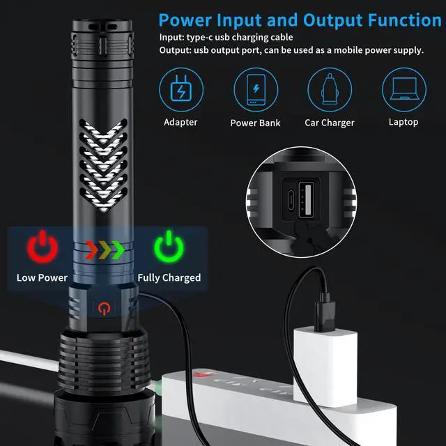 Alt view image 4 of 6 - Grentay Rechargeable LED Flashlights High Lumens, 120000 Lumen Super Bright Powerful Tactical Flashlight, 5 Modes, Zoomable, IPX6 Waterproof XHP160 Flashlights for Emergencies Camping