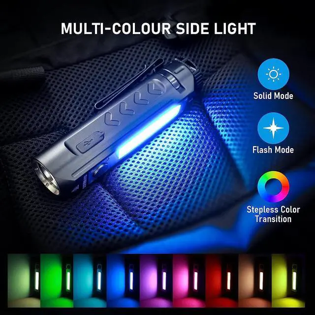 Alt view image 2 of 7 - EDC Flashlight Rechargeable, Sofirn IF23 Pocket Flashlight 4000 High Lumens with Side RGB Light, Super Bright Waterproof 6500K LED Camping Flashlight with Magnetic Tail Cap for Hunting Emergency