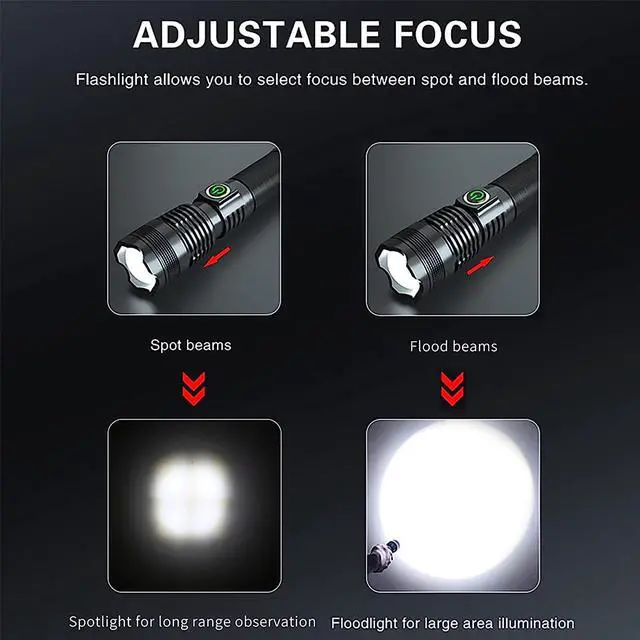 Alt view image 2 of 7 - 600000 Hign Lumen Handheld Flashlight Rechargeable LED Tactical Flashlight with 5 Modes Waterproof for Camping Hiking Outdoor Biking Emergency Self Defense