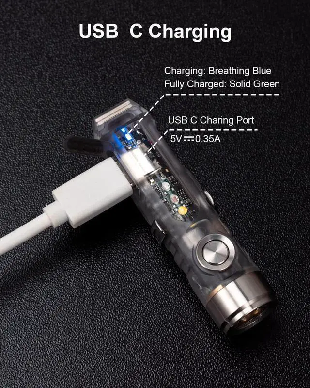 Alt view image 3 of 4 - RovyVon A8 G4 USB C Rechargeable 650 lumens Small Keychain Flashlight Super Bright Mini EDC Flashlights, Red/White/365nm Sideligts with Magnetic Clip and Tail Base for EDC Carry Outdoors