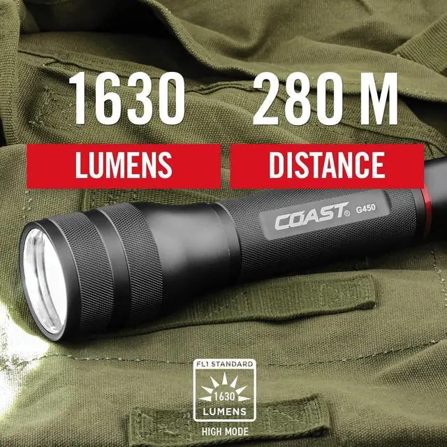 Alt view image 2 of 7 - Coast G450 1630 Lumen Twist Focus with Pure Beam and Bulls-Eye Spot Beam Technology, Black