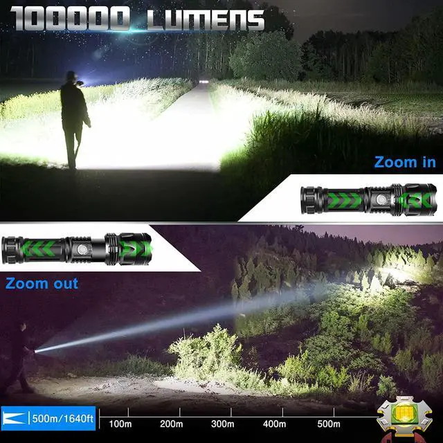 Alt view image 2 of 7 - AXRUNZE Rechargeable Flashlights High Lumens, 100000 Lumen Super Bright Flashlight, Powerful Flashlights with 5 Lighting Modes, Zoomable, IPX5 Waterproof for Hiking, Camping