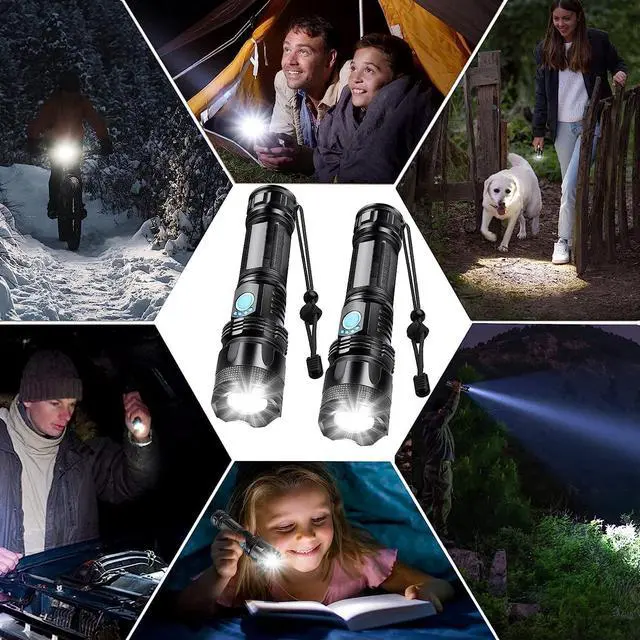 Alt view image 6 of 7 - AXRUNZE Rechargeable Flashlights High Lumens, 100000 Lumen Super Bright Flashlight, Powerful Flashlights with 5 Lighting Modes, Zoomable, IPX5 Waterproof for Hiking, Camping