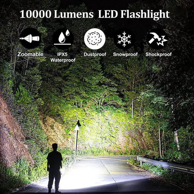 Alt view image 7 of 7 - AXRUNZE Rechargeable Flashlights High Lumens, 100000 Lumen Super Bright Flashlight, Powerful Flashlights with 5 Lighting Modes, Zoomable, IPX5 Waterproof for Hiking, Camping