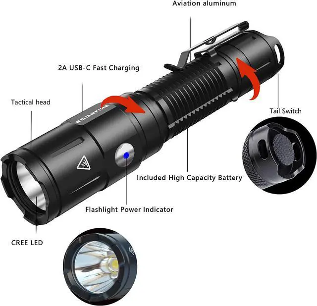 Alt view image 2 of 7 - soonfire DS35 Ultra-Bright LED Flashlight, High Lumens Tactical Flashlight, 360 Yard Throw for Tactical Flashlight Law Enforcement, Hiking, Camping, and Hunting