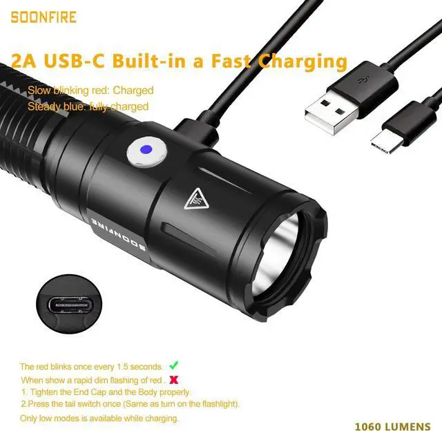 Alt view image 5 of 7 - soonfire DS35 Ultra-Bright LED Flashlight, High Lumens Tactical Flashlight, 360 Yard Throw for Tactical Flashlight Law Enforcement, Hiking, Camping, and Hunting