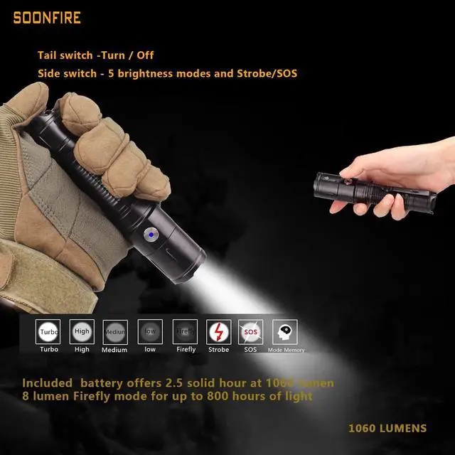 Alt view image 6 of 7 - soonfire DS35 Ultra-Bright LED Flashlight, High Lumens Tactical Flashlight, 360 Yard Throw for Tactical Flashlight Law Enforcement, Hiking, Camping, and Hunting