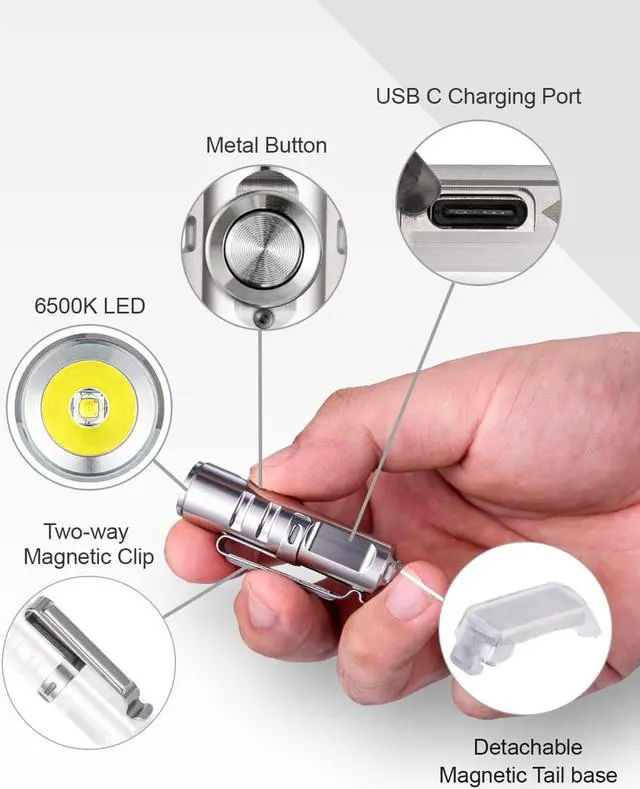 Alt view image 2 of 7 - RovyVon Aurora A2 G4 Bright Keychain Flashlight 650 Lumens, USB C Rechargeable EDC Flash Light, IPX6 Waterproof Pocket Flashlight with Magnetic Clip & Lockout Feature Momentary On for Daily Carry Use