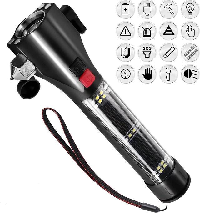 Unicumoo Multi-Function Car Safety Hammer Flashlight, Emergency Escape Tool  with Window Breaker Seatbelt Cutter, LED High Lumens Rechargeable Solar  Powered Emergency Rescue Tool Flashlight for Outdoor 
