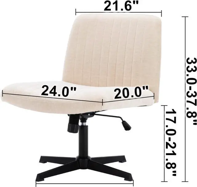 Alt view image 2 of 7 - Wide Office Chair Vanity Chair Armless Home Office Desk Chair 120° Rocking Mid Back Ergonomic Computer Chair No Wheels Task Chair Fabric Padded Swivel Chair (Light Beige with Cross Base)