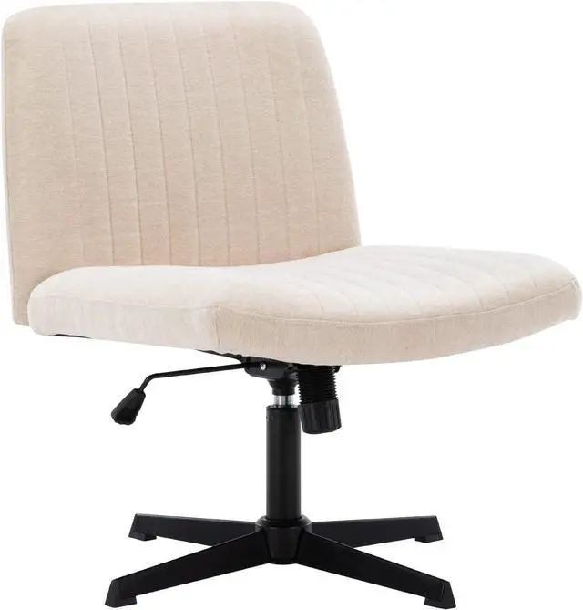 Alt view image 7 of 7 - Wide Office Chair Vanity Chair Armless Home Office Desk Chair 120° Rocking Mid Back Ergonomic Computer Chair No Wheels Task Chair Fabric Padded Swivel Chair (Light Beige with Cross Base)
