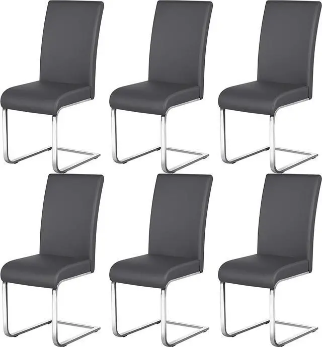 Main image of Yaheetech 6pcs Office Chairs Armless Chairs Leather Upholstered Seat and Metal Legs Side Chairs with High Back Modern, Gray