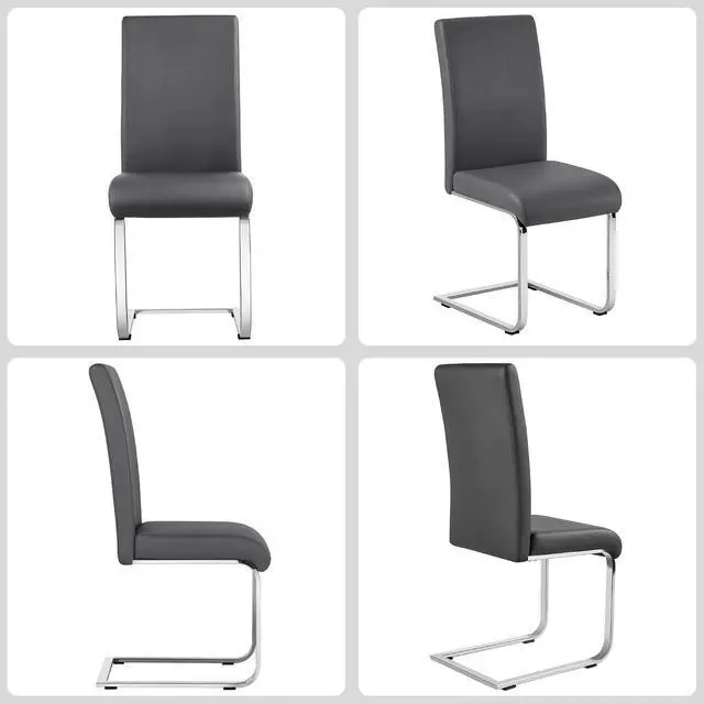 Alt view image 4 of 7 - Yaheetech 6pcs Office Chairs Armless Chairs Leather Upholstered Seat and Metal Legs Side Chairs with High Back Modern, Gray