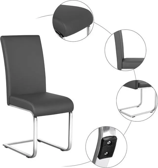 Alt view image 5 of 7 - Yaheetech 6pcs Office Chairs Armless Chairs Leather Upholstered Seat and Metal Legs Side Chairs with High Back Modern, Gray