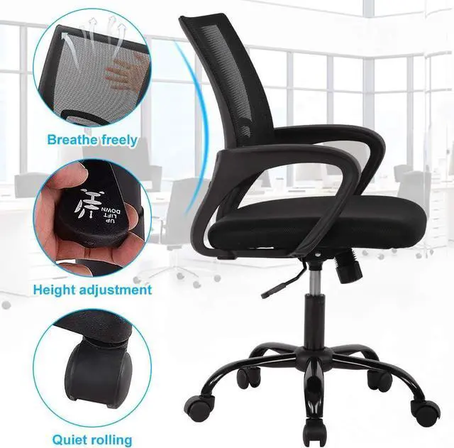 Alt view image 4 of 7 - Ergonomic Mid Back Mesh Office Chair - Lumbar Support, Adjustable, Swivel, Rolling, Pink Desk Chair with Arms for Working & Meeting