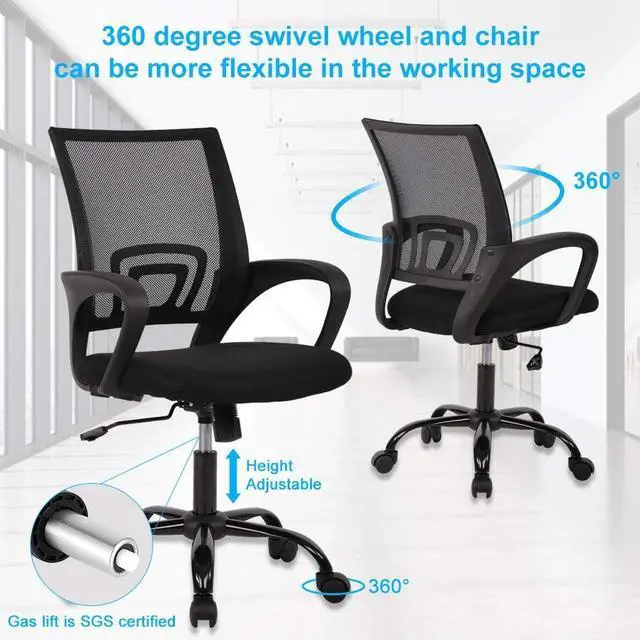 Alt view image 5 of 7 - Ergonomic Mid Back Mesh Office Chair - Lumbar Support, Adjustable, Swivel, Rolling, Pink Desk Chair with Arms for Working & Meeting